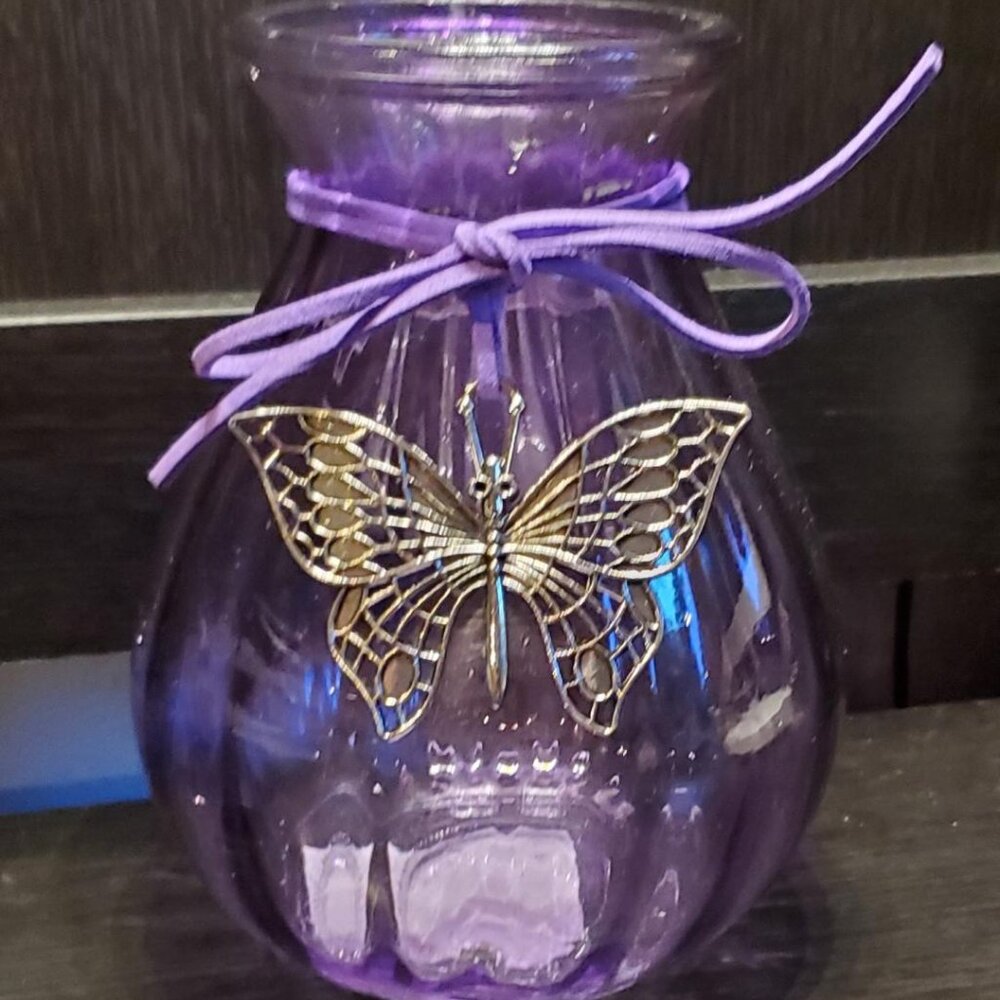 Purple Glass Vase with Silver Butterfly Blinger